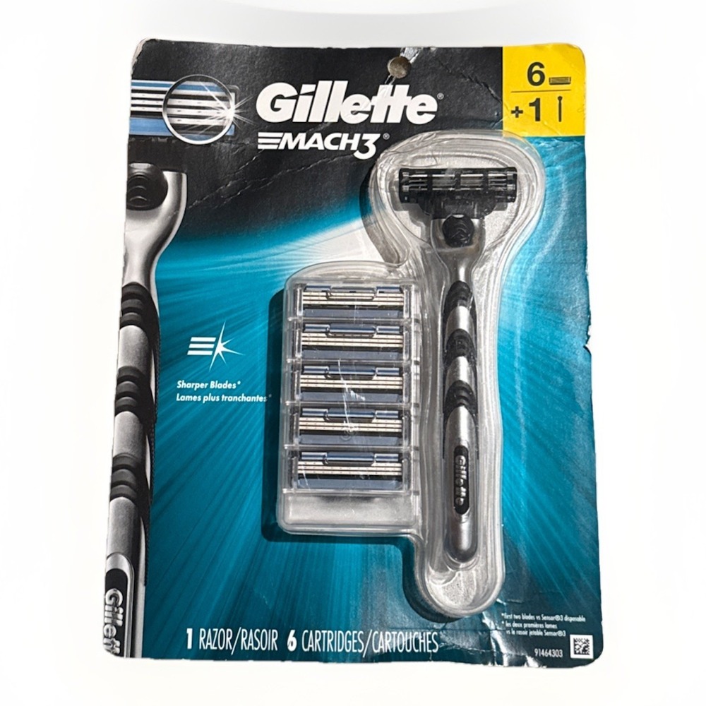Gillette MACH3 1 Razor and 6 Cartridges Set Sharper Blades New‎ Sealed